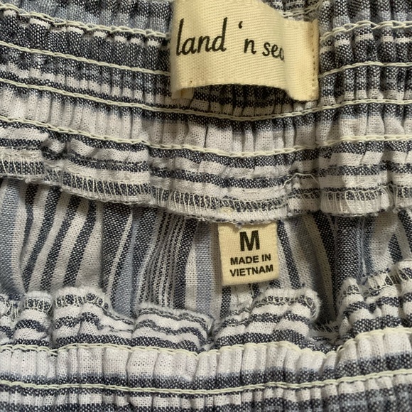 Land N Sea Blue White Linen Blend Strip Crop Wide Leg Nautical Pants Medium - Picture 7 of 8